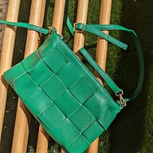 Elegant Green Woven Leather Bag